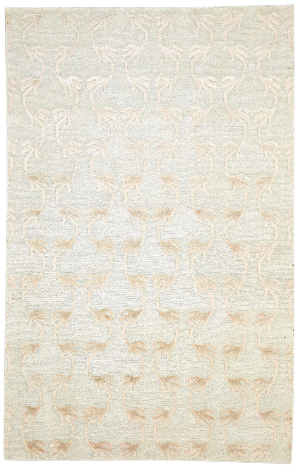 Hand Knotted Beige Linen Rug 5' X 8' Modern Scandinavian Floral Room Size Carpet 