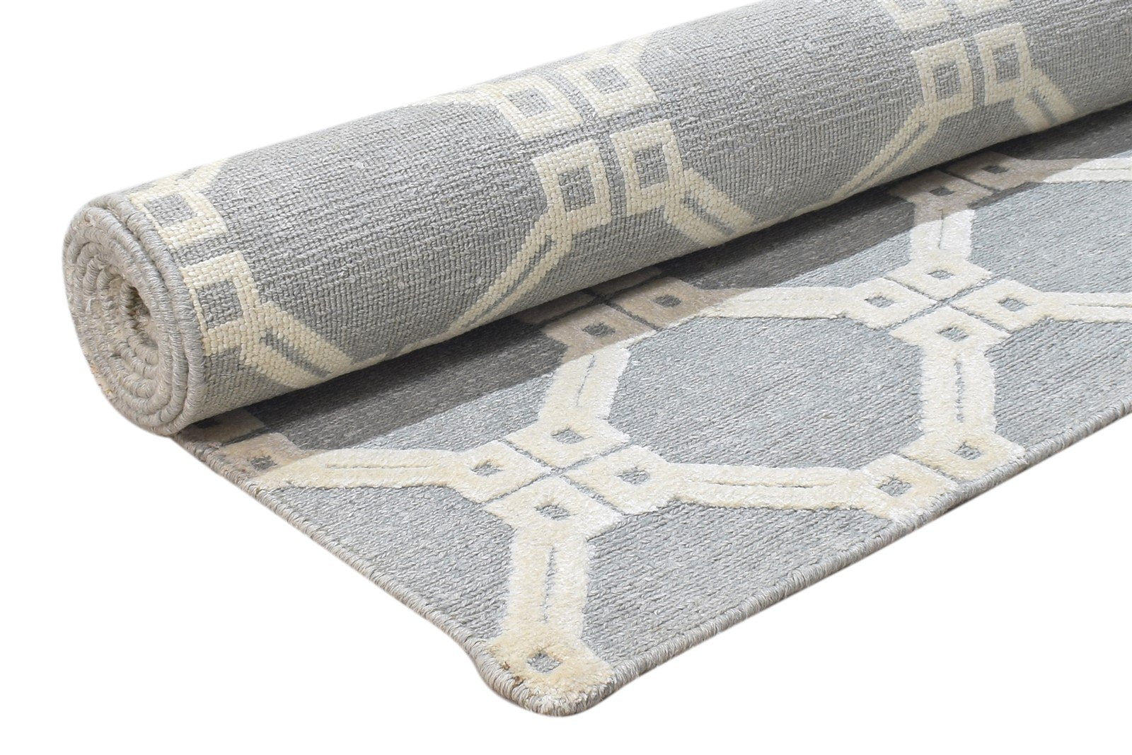 Grey Linen Rug 5' X 8' Modern Hand Knotted Moroccan Trellis Room Size Carpet 