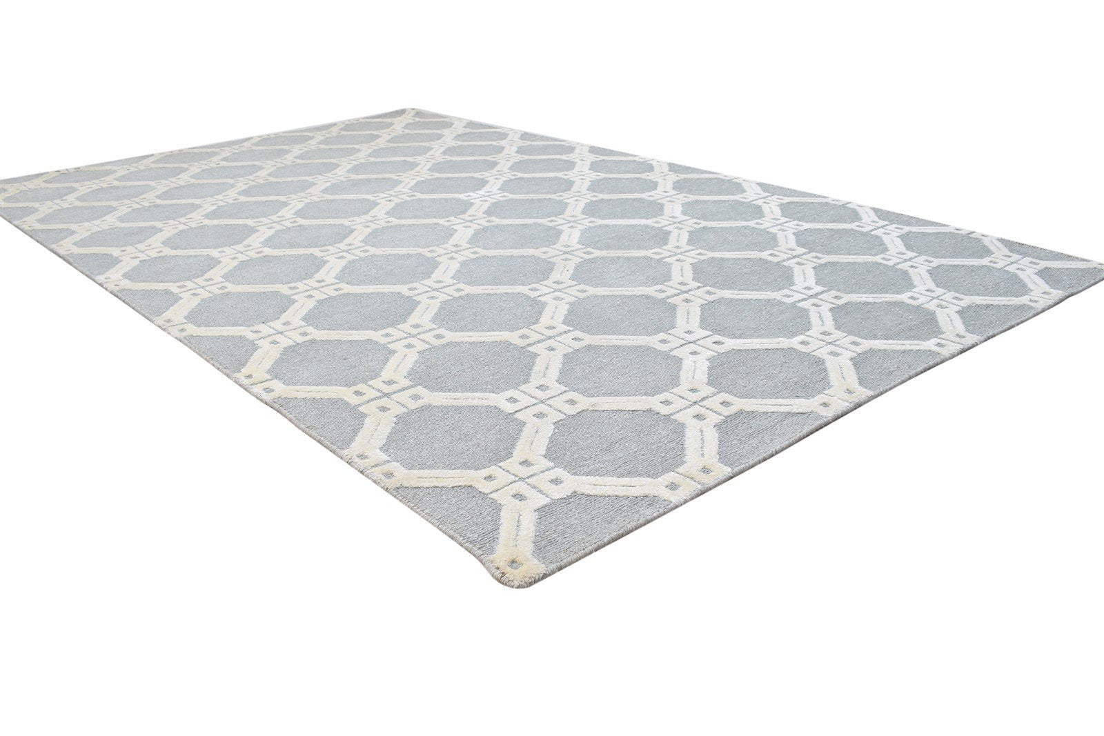 Grey Linen Rug 5' X 8' Modern Hand Knotted Moroccan Trellis Room Size Carpet 