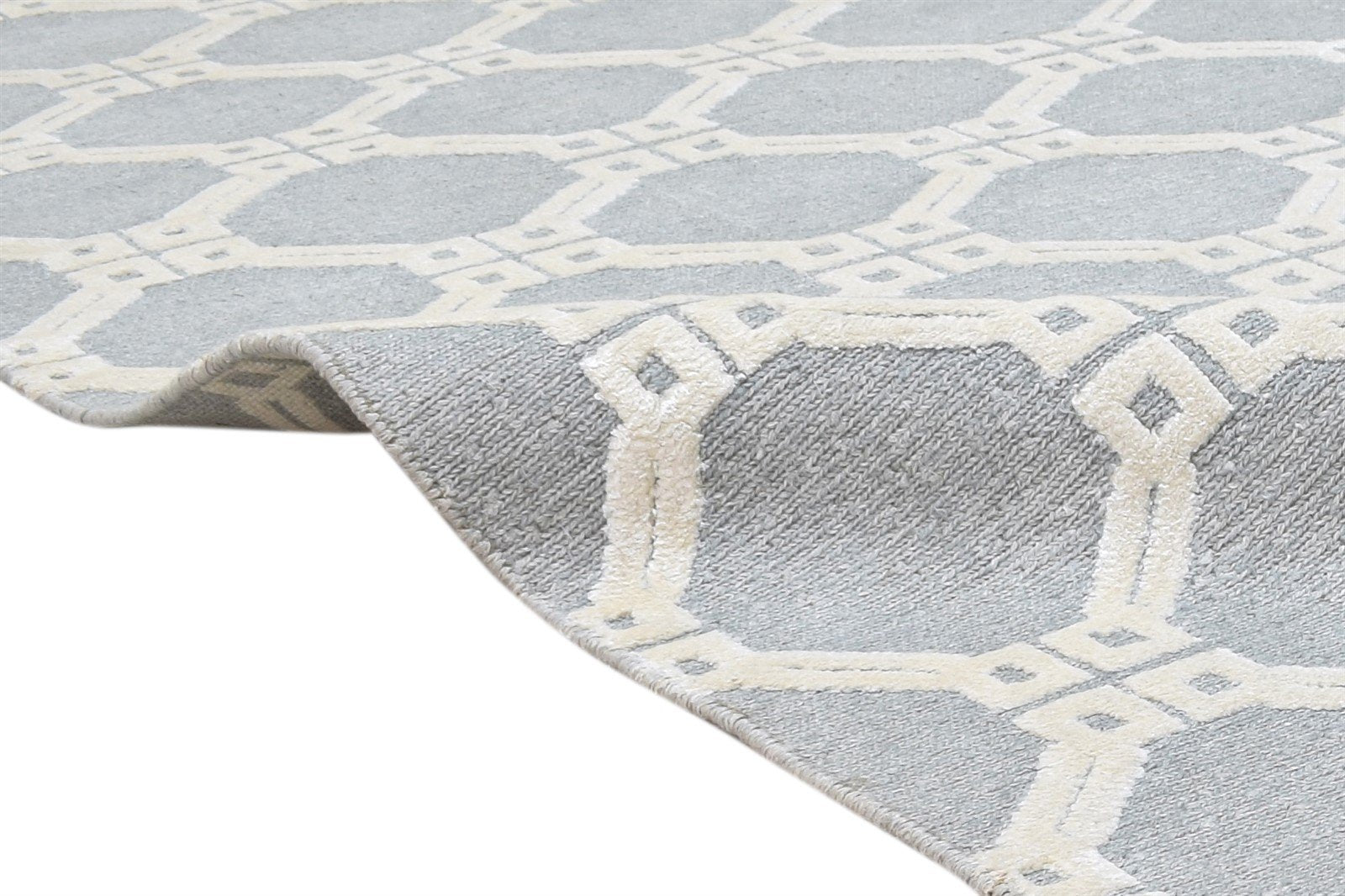 Grey Linen Rug 5' X 8' Modern Hand Knotted Moroccan Trellis Room Size Carpet 