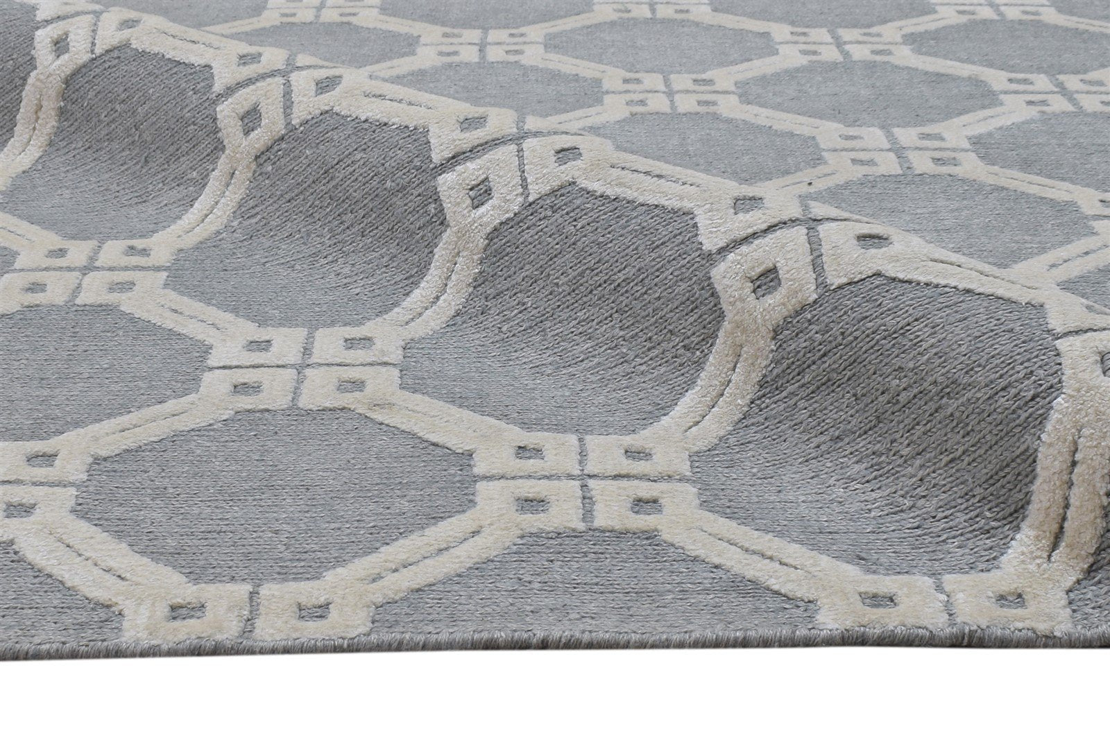 Grey Linen Rug 5' X 8' Modern Hand Knotted Moroccan Trellis Room Size Carpet 