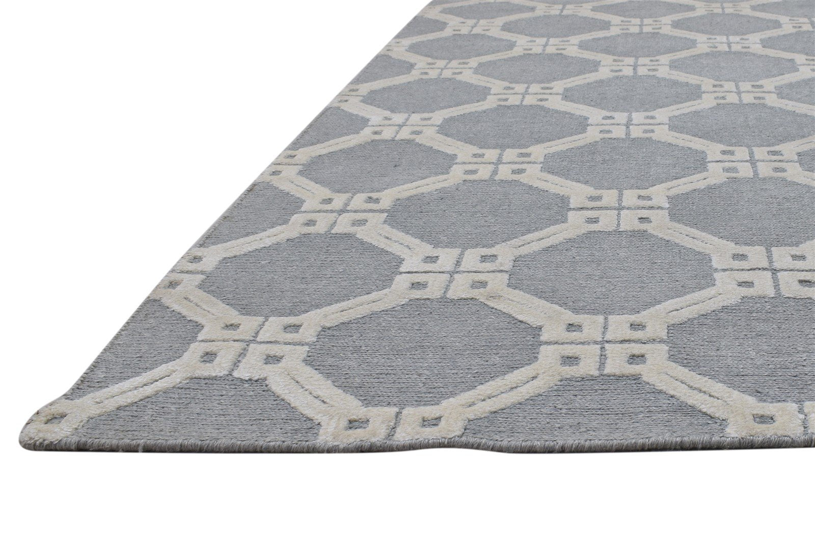 Grey Linen Rug 5' X 8' Modern Hand Knotted Moroccan Trellis Room Size Carpet 