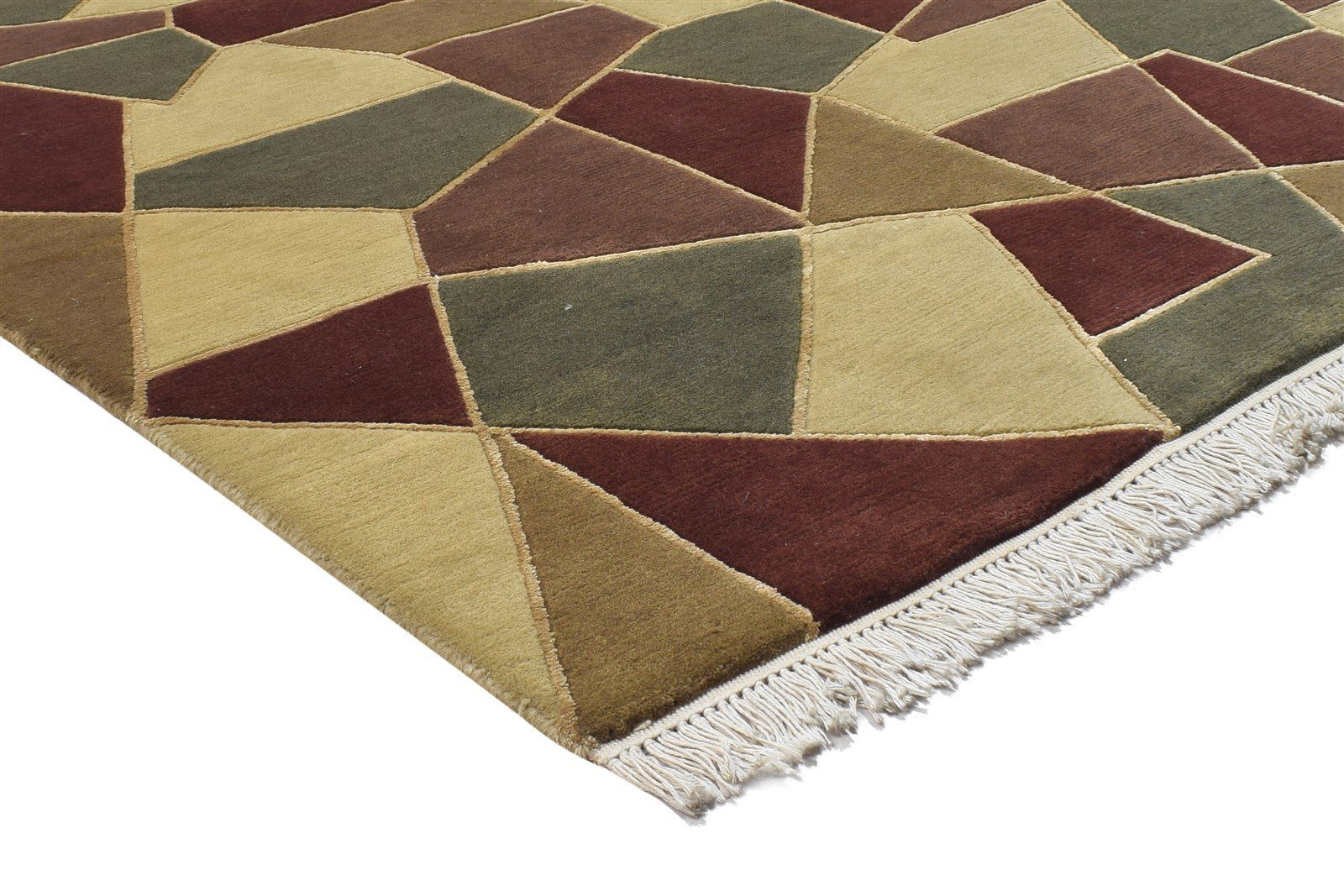 Wool / Silk Multi Color Rug 5X7 Modern Hand Knotted Scandinavian Geometric Room Size 