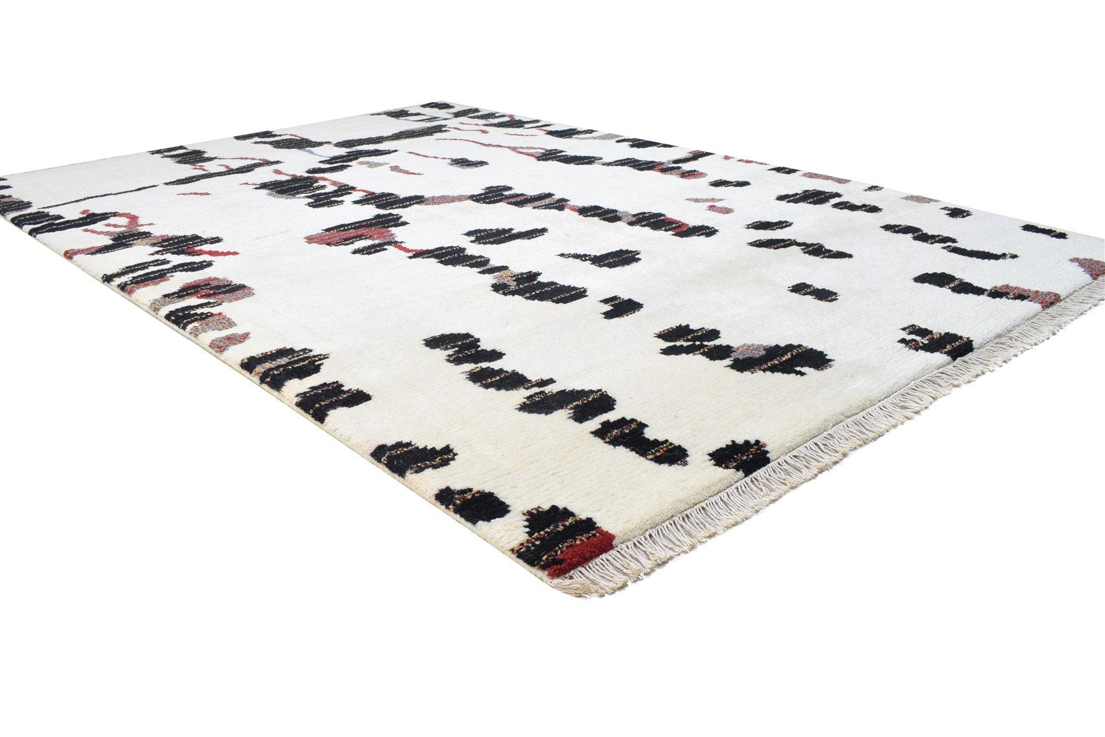 Hand Knotted Off-White Wool Rug 6X8 Modern Scandinavian Abstract Room Size 