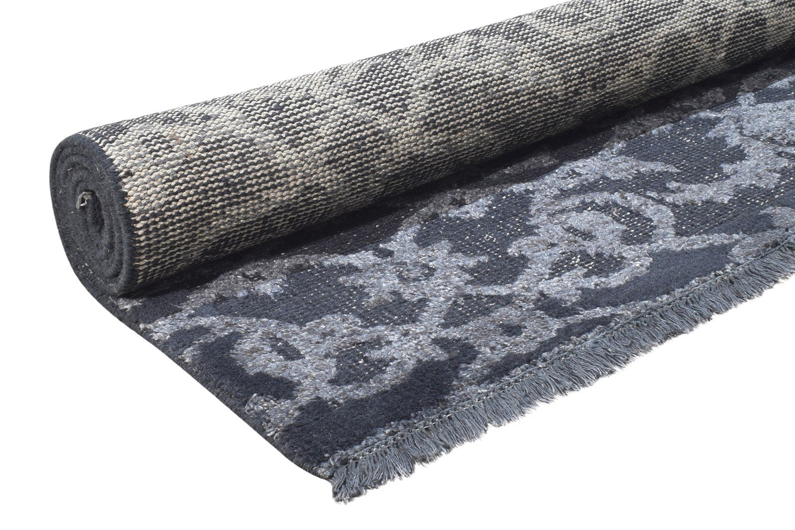 Charcoal Wool Rug 5X8 Modern Hand Knotted Scandinavian Trellis Room Size Carpet 