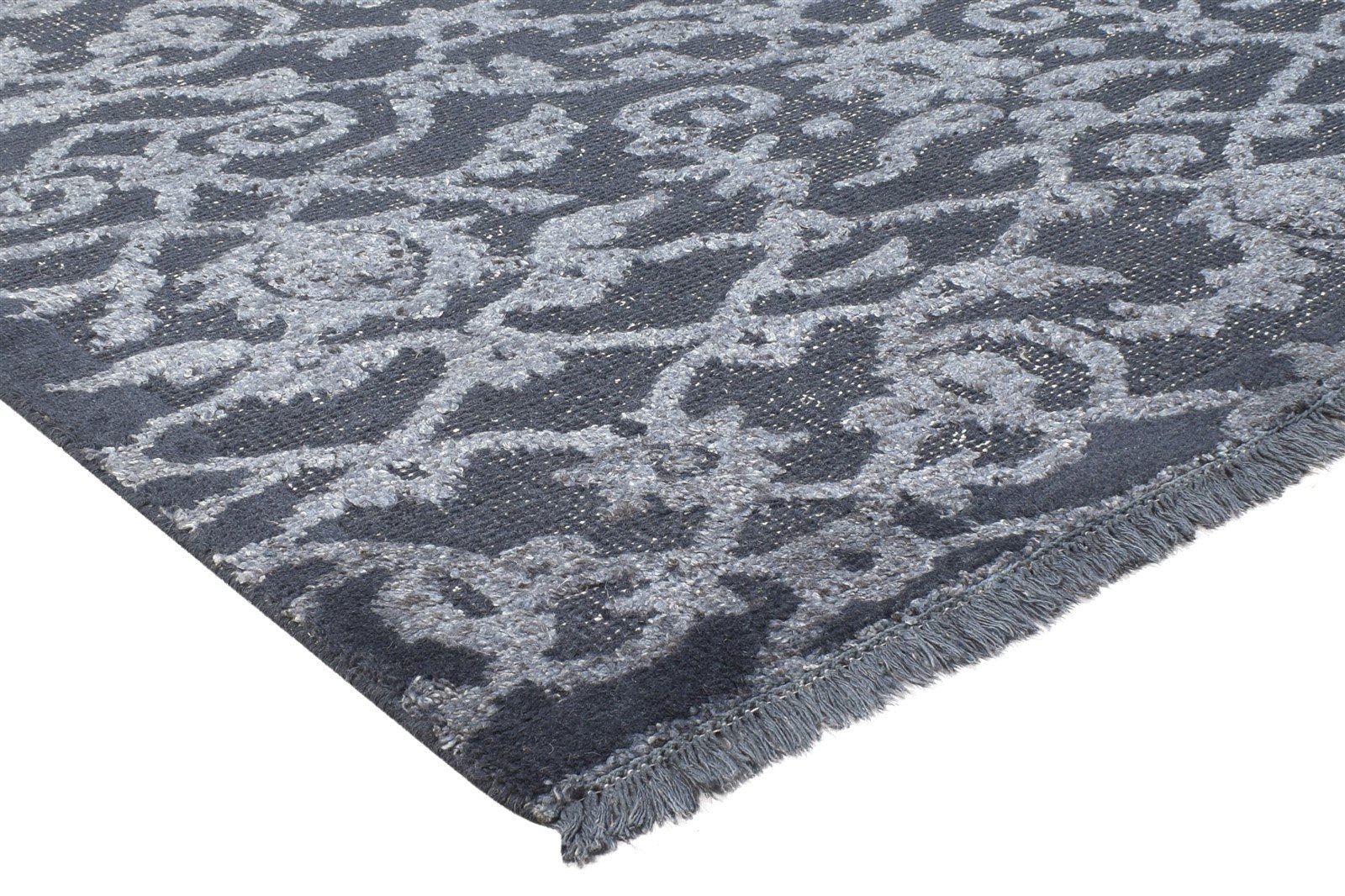 Charcoal Wool Rug 5X8 Modern Hand Knotted Scandinavian Trellis Room Size Carpet 