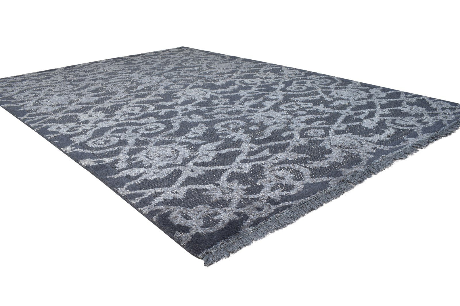 Charcoal Wool Rug 5X8 Modern Hand Knotted Scandinavian Trellis Room Size Carpet 