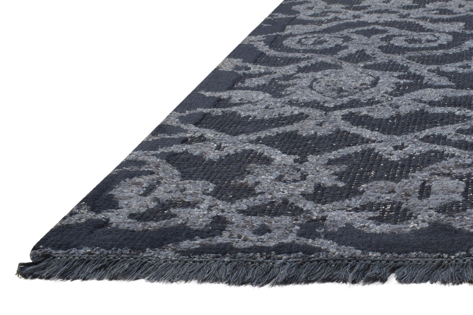 Charcoal Wool Rug 5X8 Modern Hand Knotted Scandinavian Trellis Room Size Carpet 