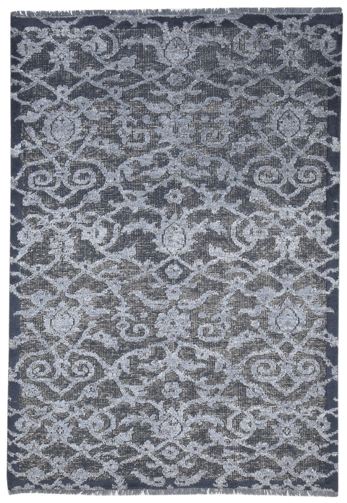 Charcoal Wool Rug 5X8 Modern Hand Knotted Scandinavian Trellis Room Size Carpet 