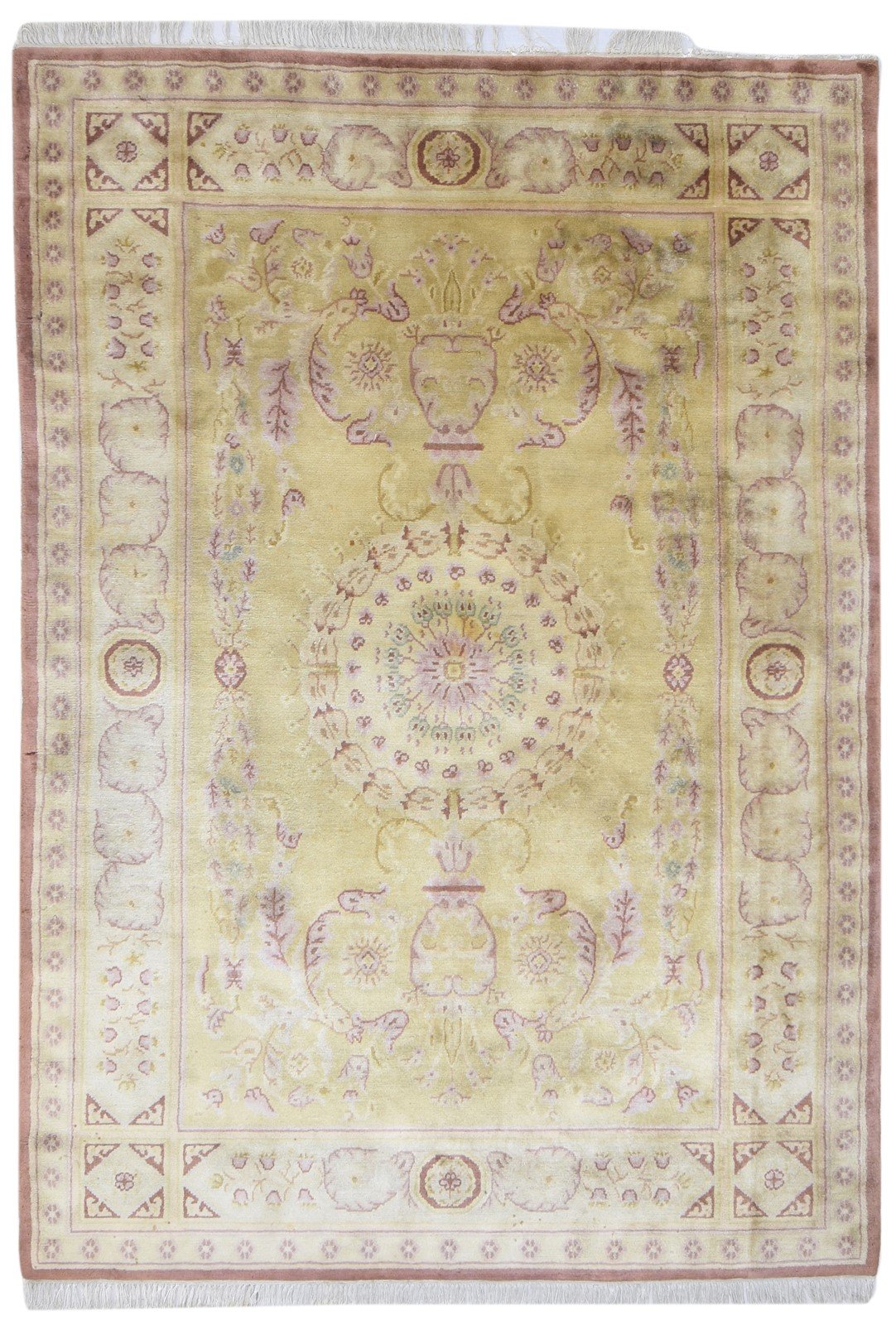 Wool Gold Rug 6' X 9' Persian Hand Knotted Nain Oriental Room Size Carpet 