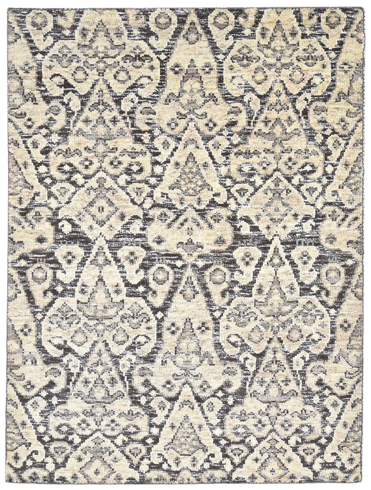 Wool Beige Rug 5' X 7' Persian Hand Knotted Oriental Ikat Room Size Carpet 