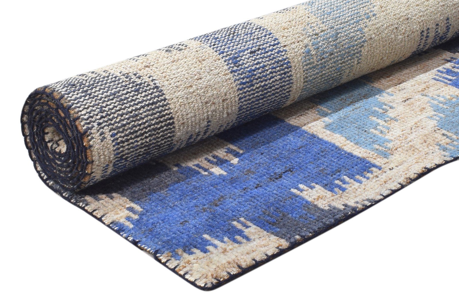 5X8 Rug Wool Blue Modern Hand Knotted Scandinavian Geometric Room Size Carpet  Area Rug 