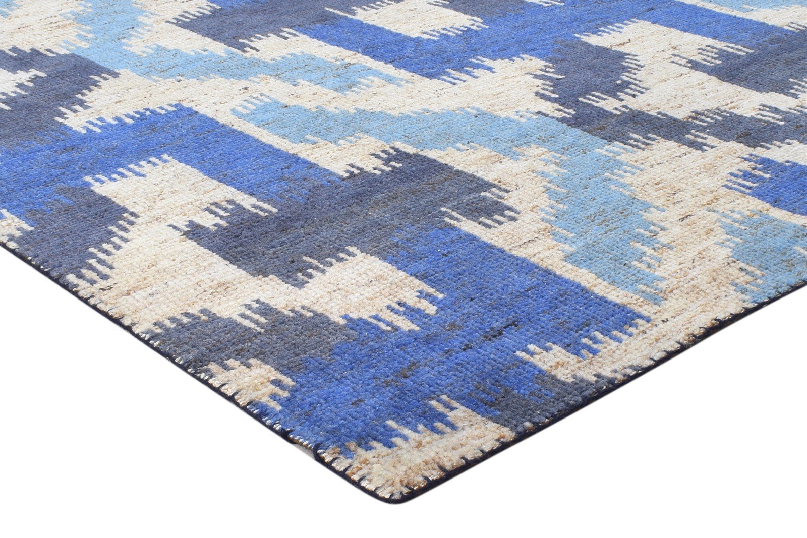 5X8 Rug Wool Blue Modern Hand Knotted Scandinavian Geometric Room Size Carpet 