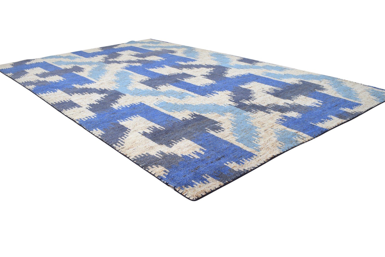 5X8 Rug Wool Blue Modern Hand Knotted Scandinavian Geometric Room Size Carpet 