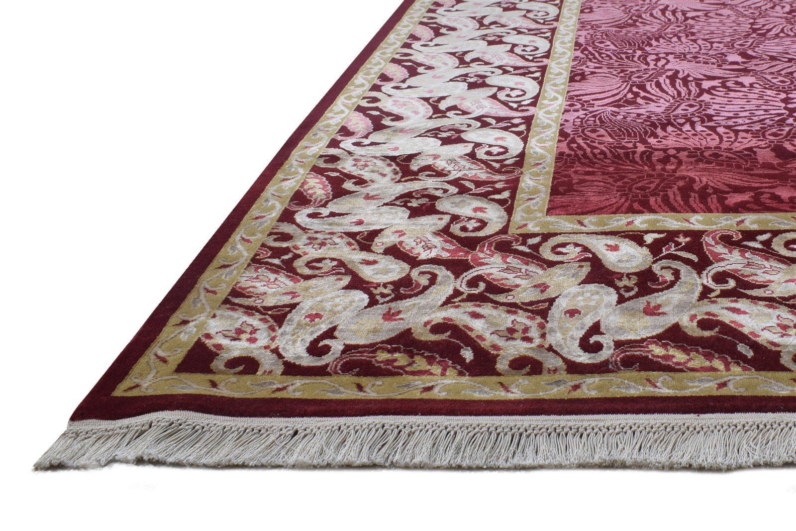 Red Wool / Silk Rug 7' X 10' Persian Hand Knotted Mughal Oriental Large Carpet 