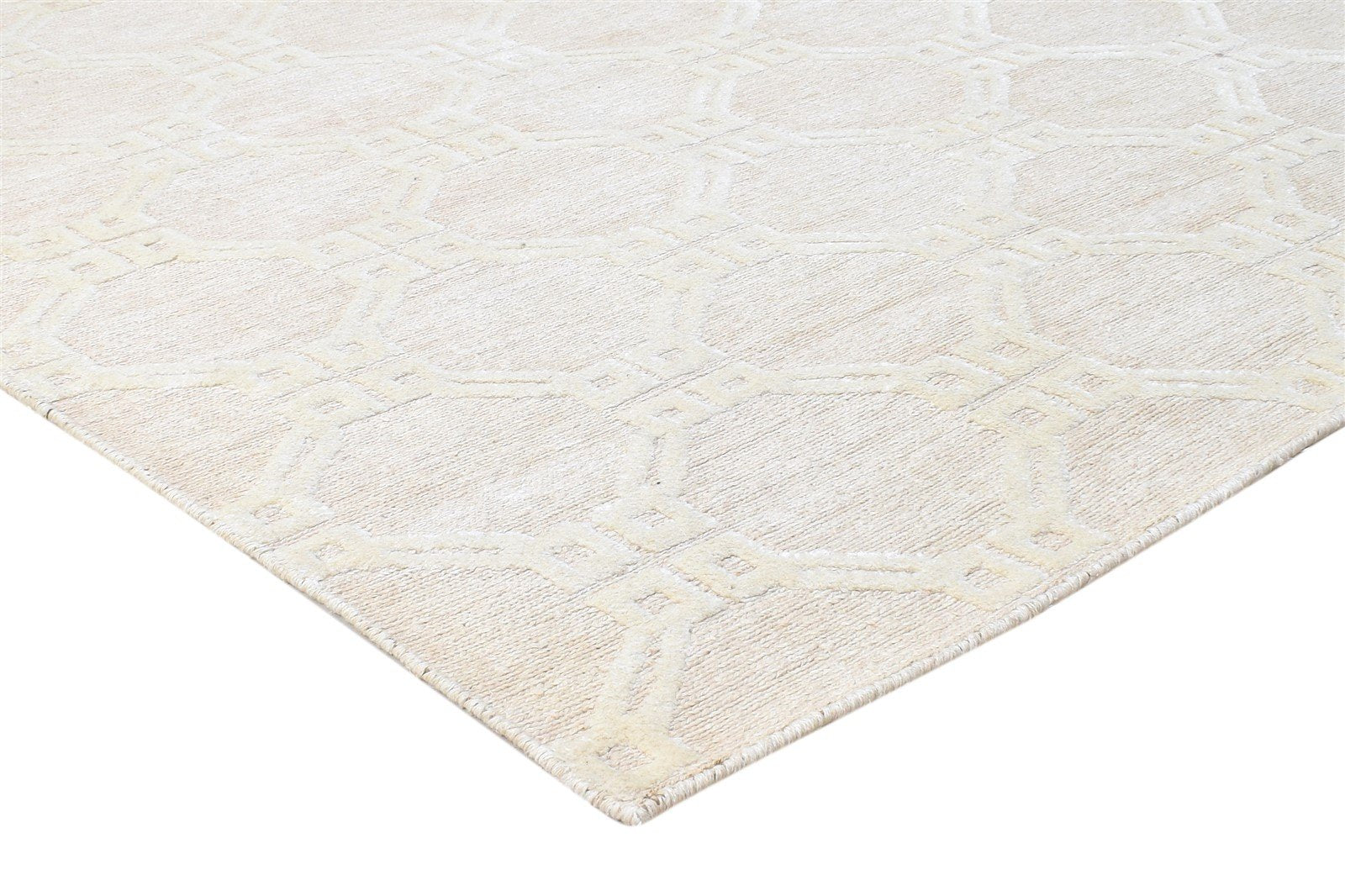 Linen Sand Rug 8' X 10' Modern Hand Knotted Scandinavian Trellis Large Carpet 