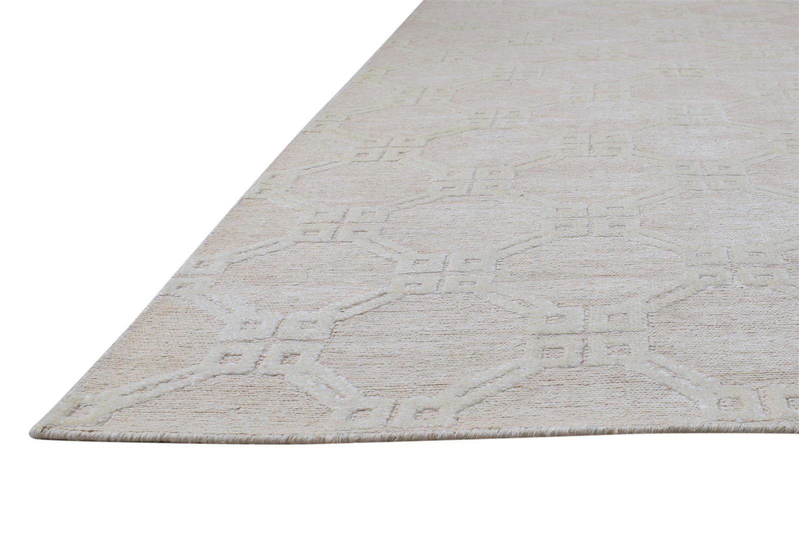 Linen Sand Rug 8' X 10' Modern Hand Knotted Scandinavian Trellis Large Carpet 