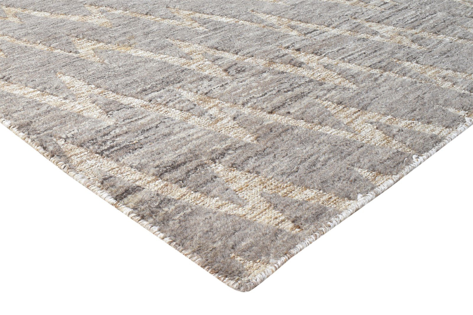 Hand Knotted Brown Wool Rug 8' X 13' Modern Scandinavian Chevron Large Carpet  Area Rug 