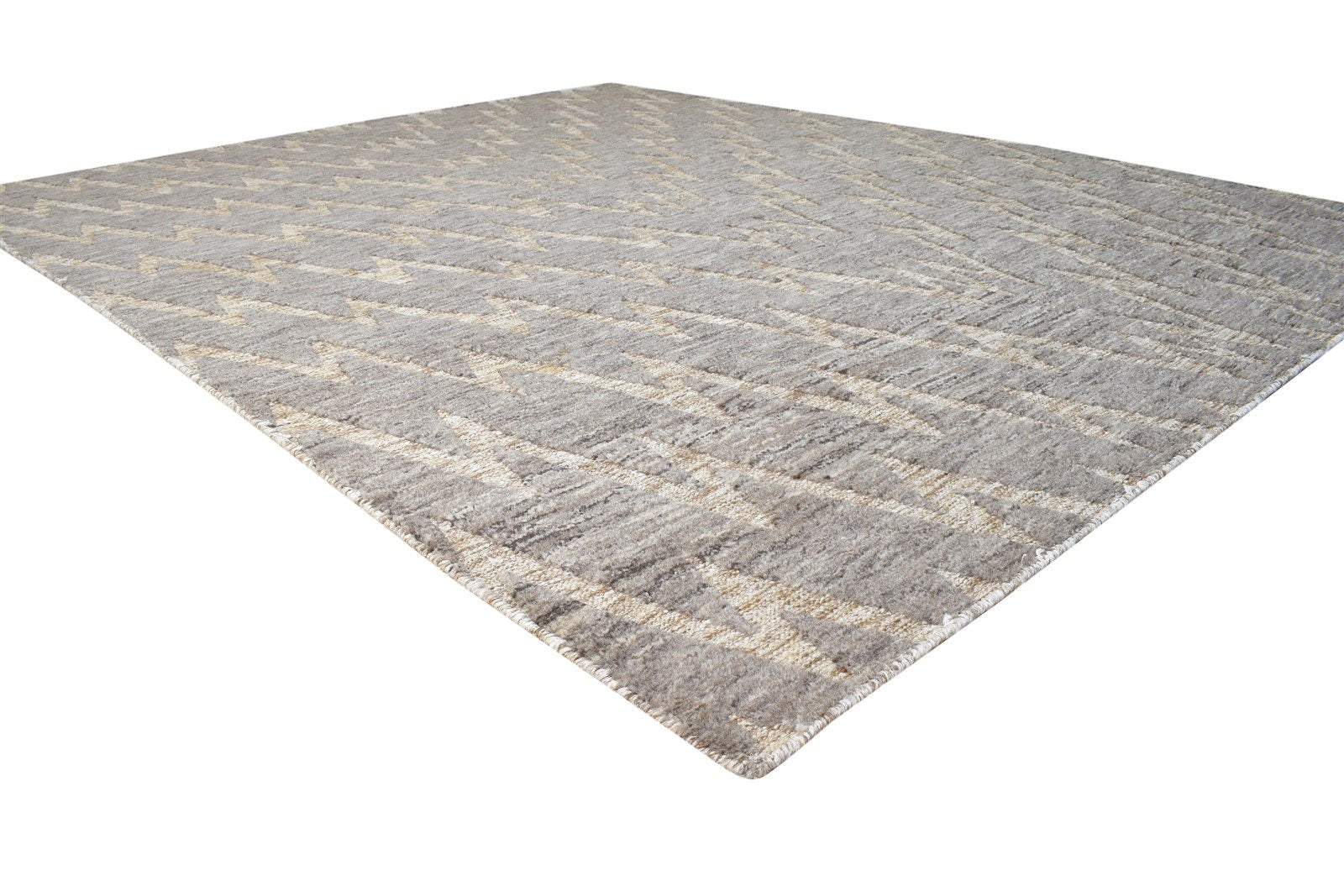 Hand Knotted Brown Wool Rug 8' X 13' Modern Scandinavian Chevron Large Carpet  Area Rug 