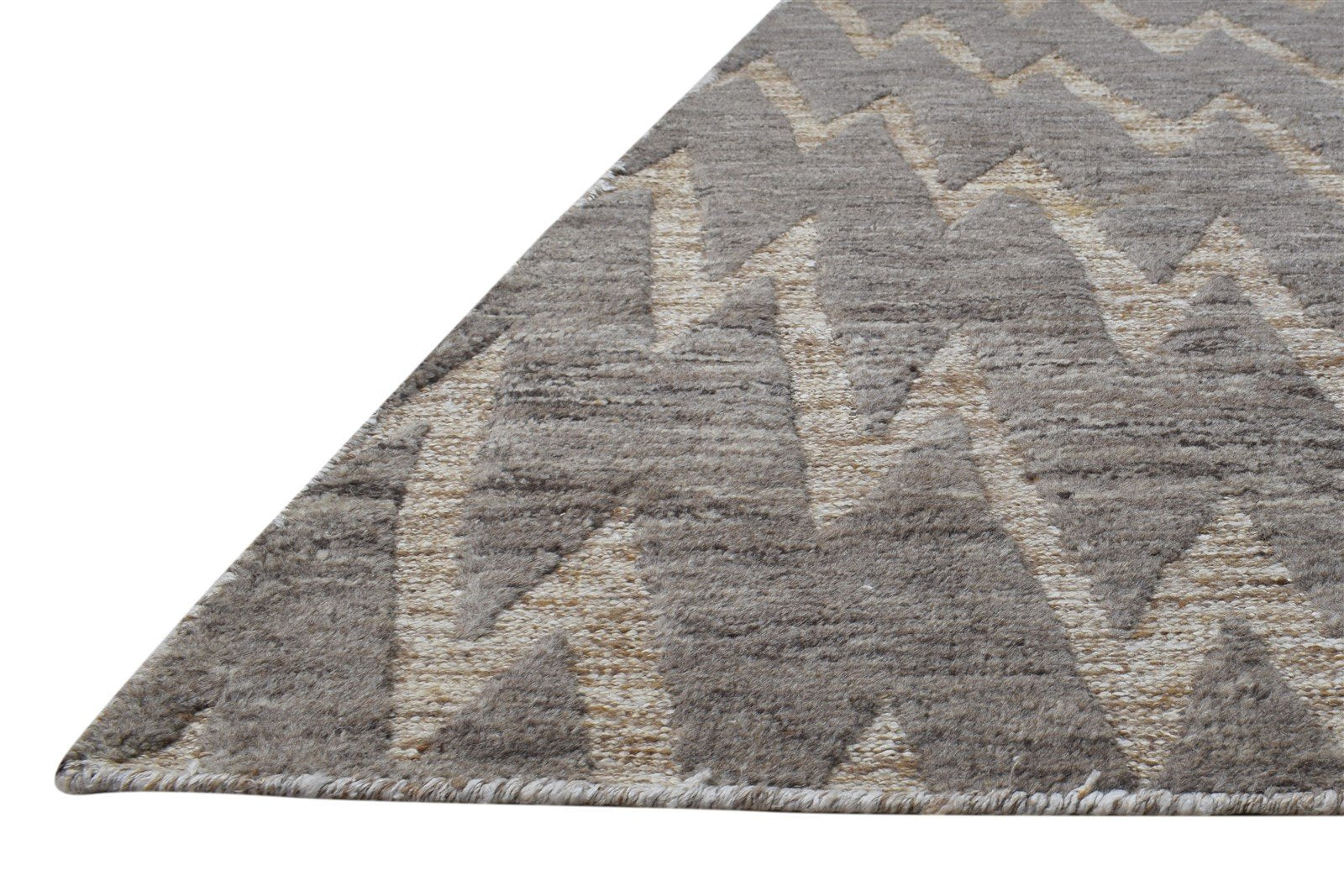 Hand Knotted Brown Wool Rug 8' X 13' Modern Scandinavian Chevron Large Carpet 