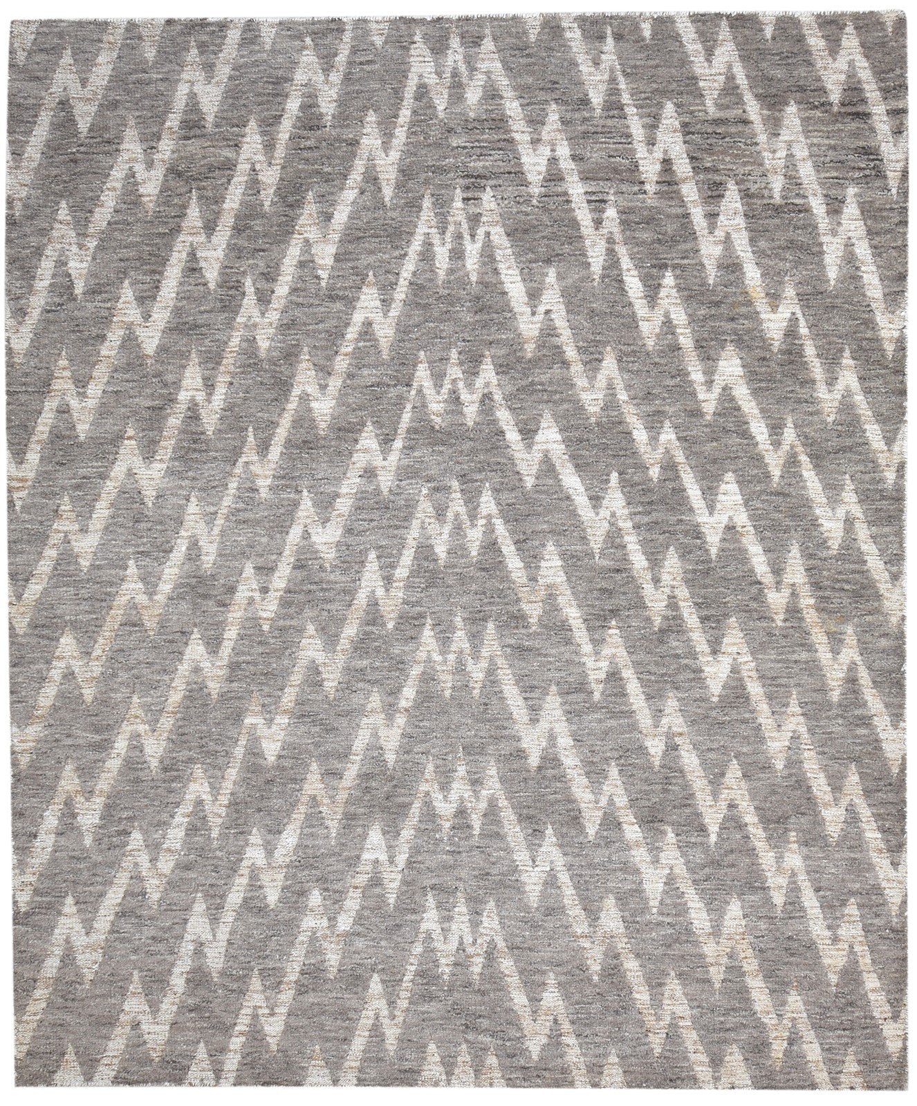 Hand Knotted Brown Wool Rug 8' X 13' Modern Scandinavian Chevron Large Carpet 