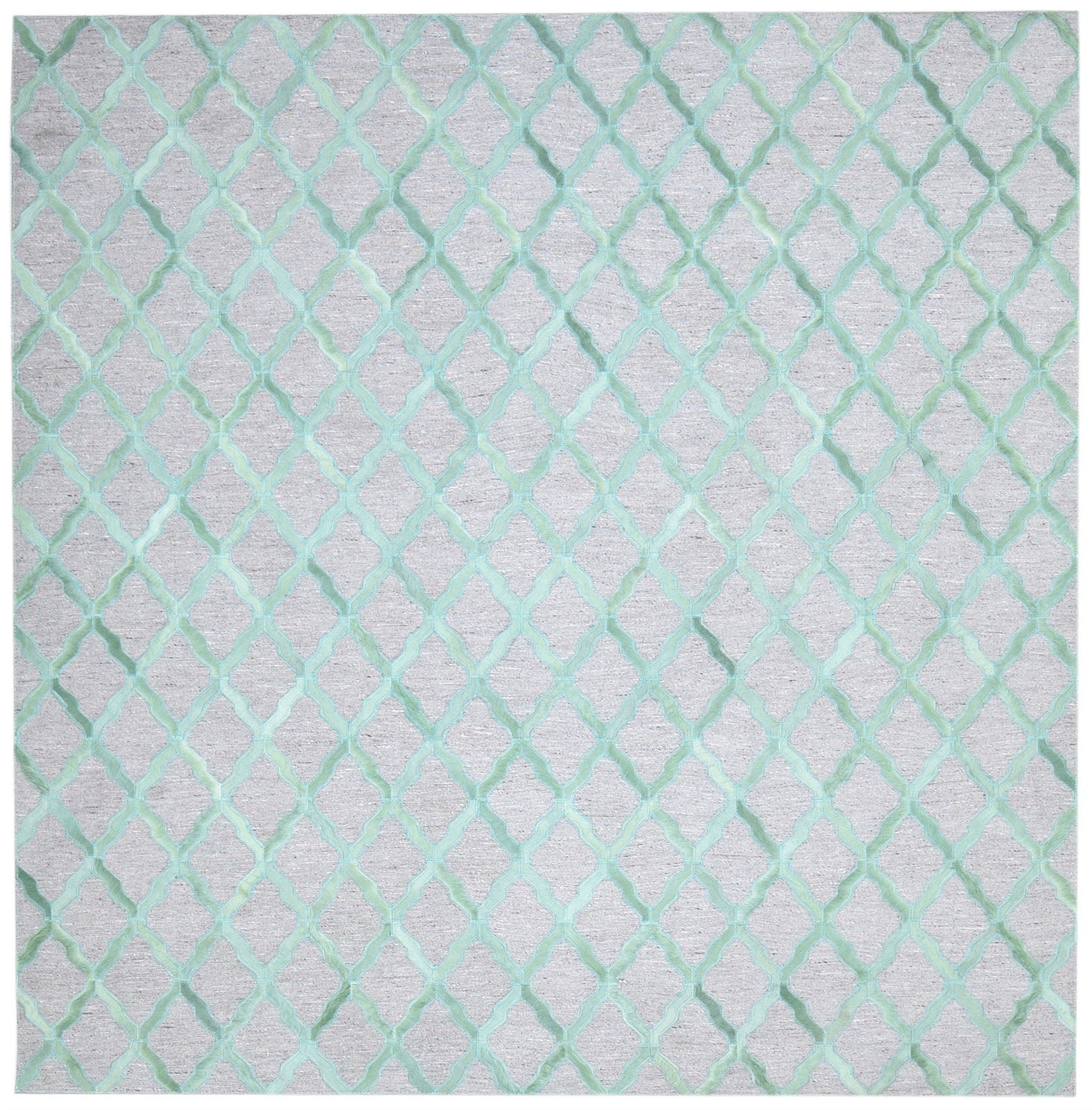 Teal Blue Leather / Cotton Rug 6X6 Modern Hand Woven Scandinavian Trellis Room Size 