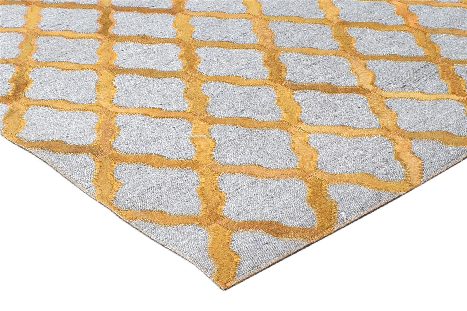 Leather / Cotton Gold Rug 6X6 Modern Hand Woven Moroccan Trellis Room Size 