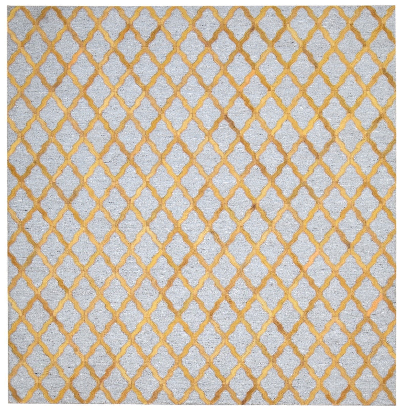 Leather / Cotton Gold Rug 6X6 Modern Hand Woven Moroccan Trellis Room Size 