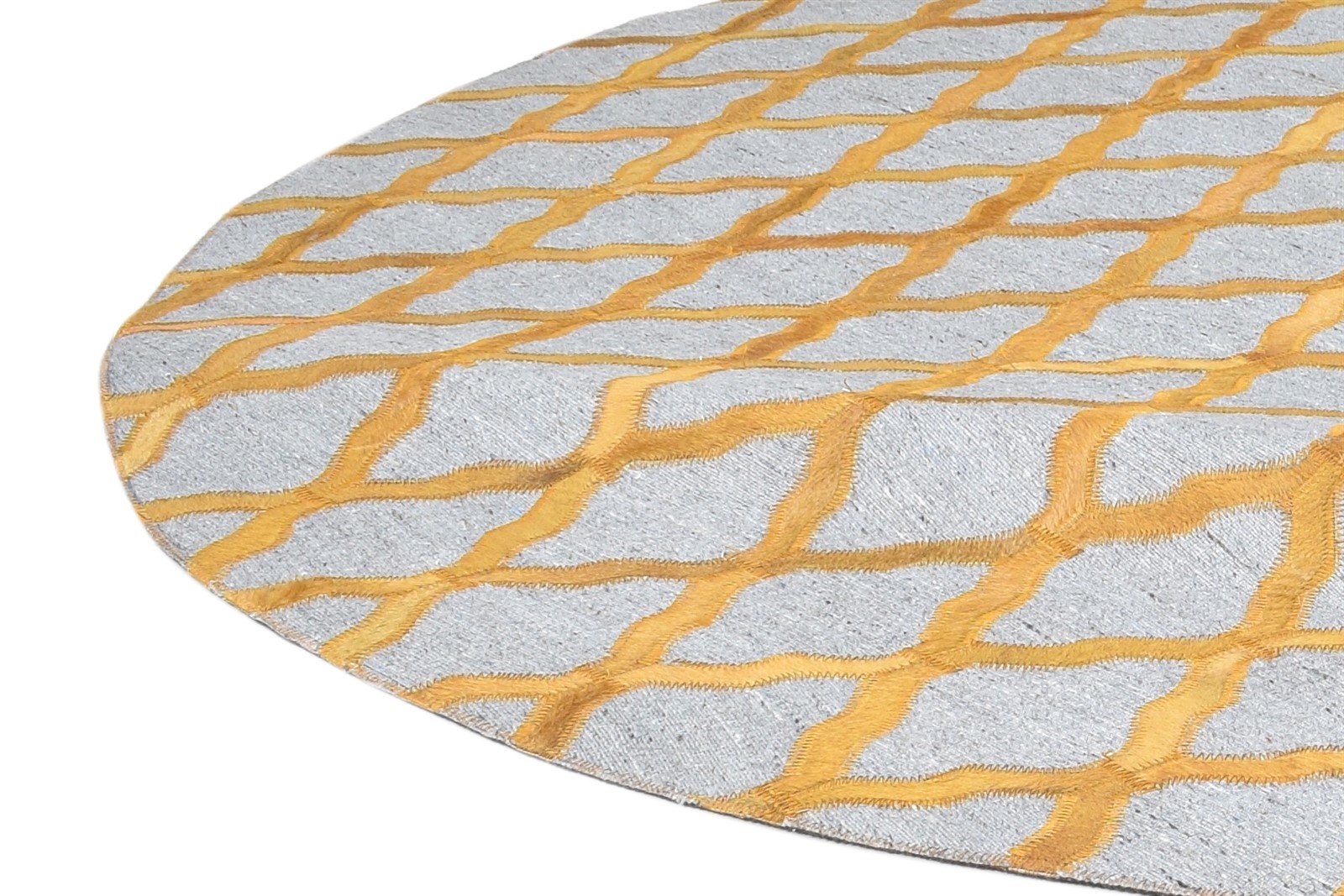 Gold Leather / Cotton Rug 6X6 Modern Hand Woven Moroccan Trellis Room Size 