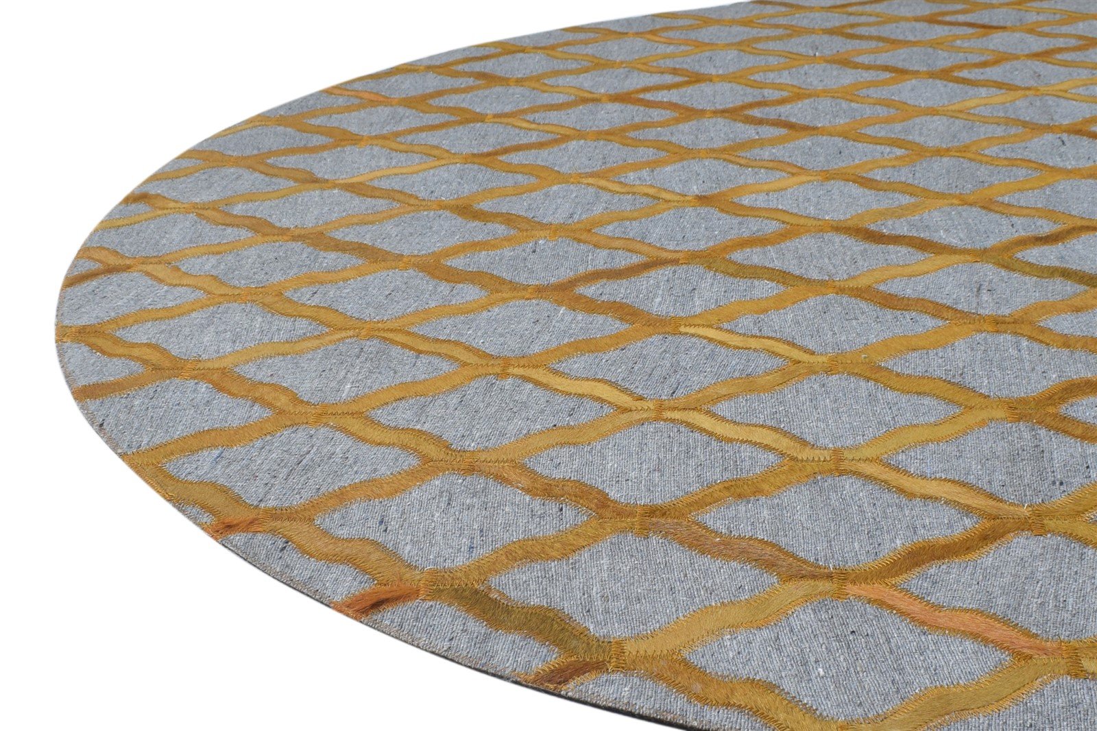 Gold Leather / Cotton Rug 6X6 Modern Hand Woven Moroccan Trellis Room Size 