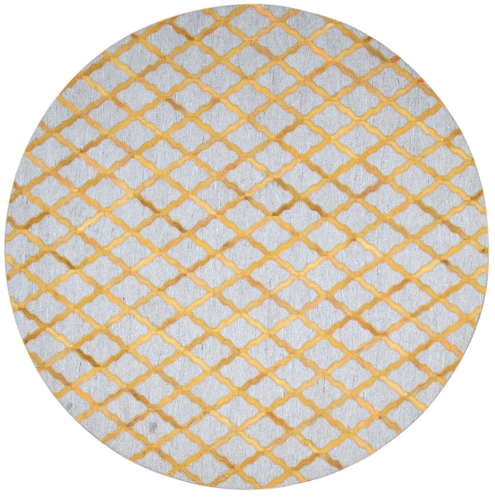 Gold Leather / Cotton Rug 6X6 Modern Hand Woven Moroccan Trellis Room Size 