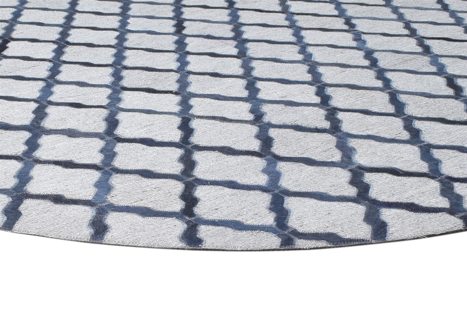 Leather / Cotton Blue Rug 6X6 Modern Hand Woven Moroccan Trellis Room Size 