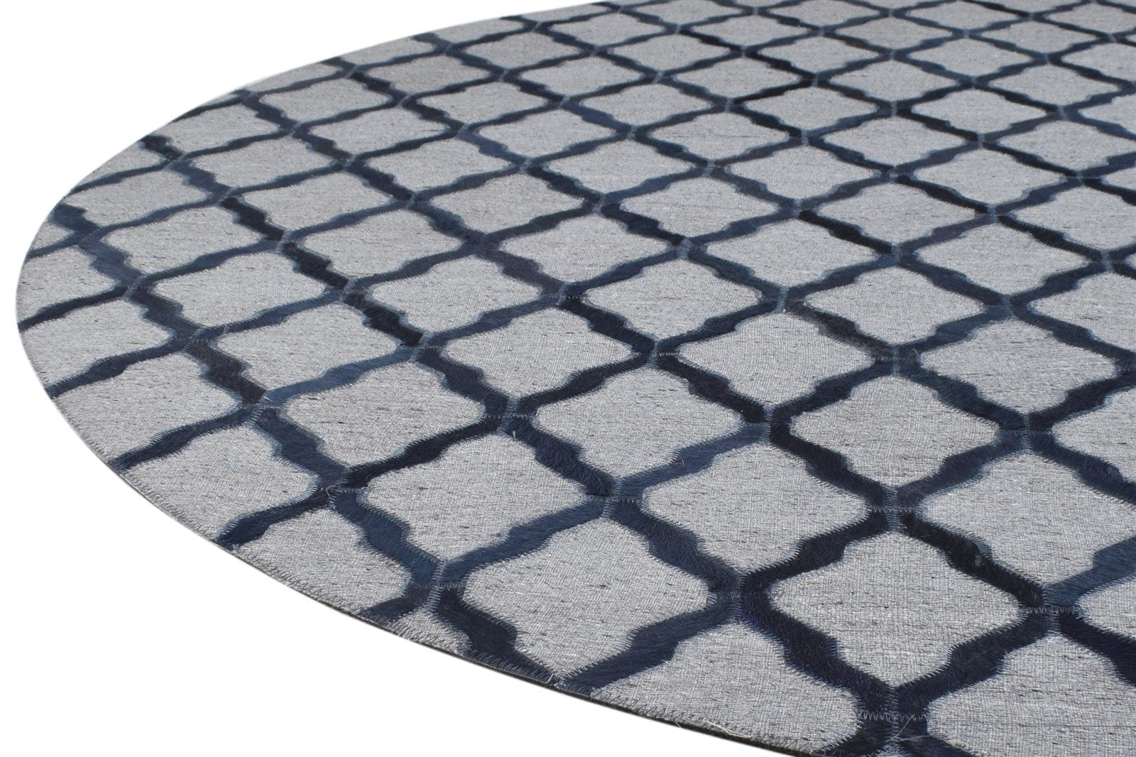 Leather / Cotton Blue Rug 6X6 Modern Hand Woven Moroccan Trellis Room Size 