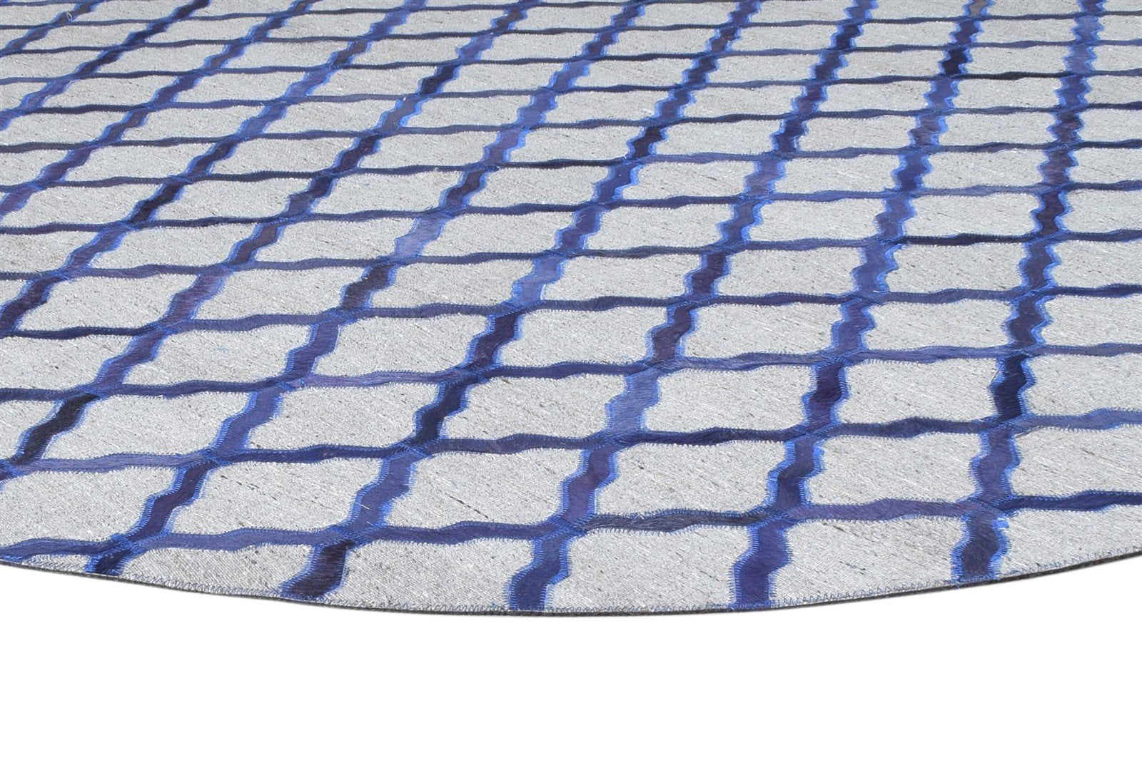 6X6 Rug Leather / Cotton Blue Modern Hand Woven Moroccan Trellis Room Size 