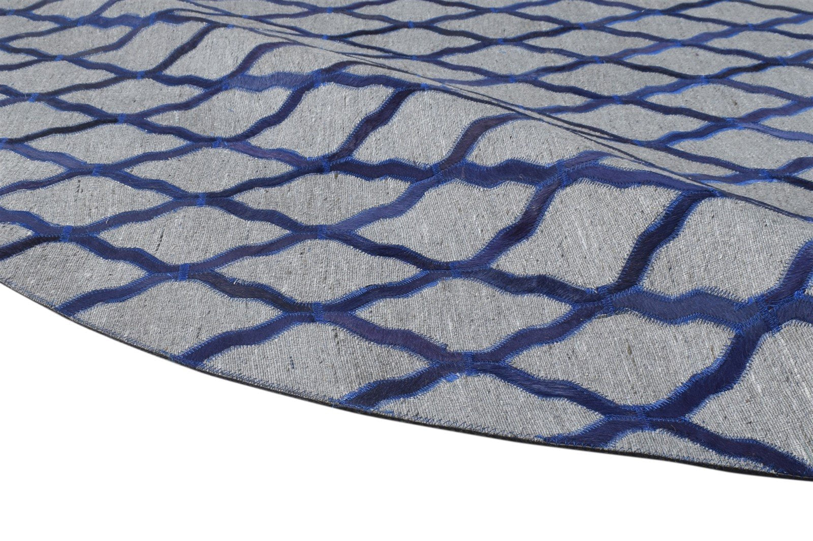 6X6 Rug Leather / Cotton Blue Modern Hand Woven Moroccan Trellis Room Size 