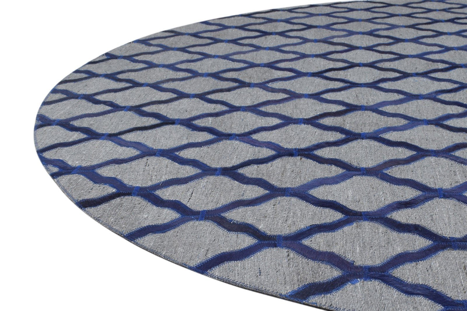 6X6 Rug Leather / Cotton Blue Modern Hand Woven Moroccan Trellis Room Size 