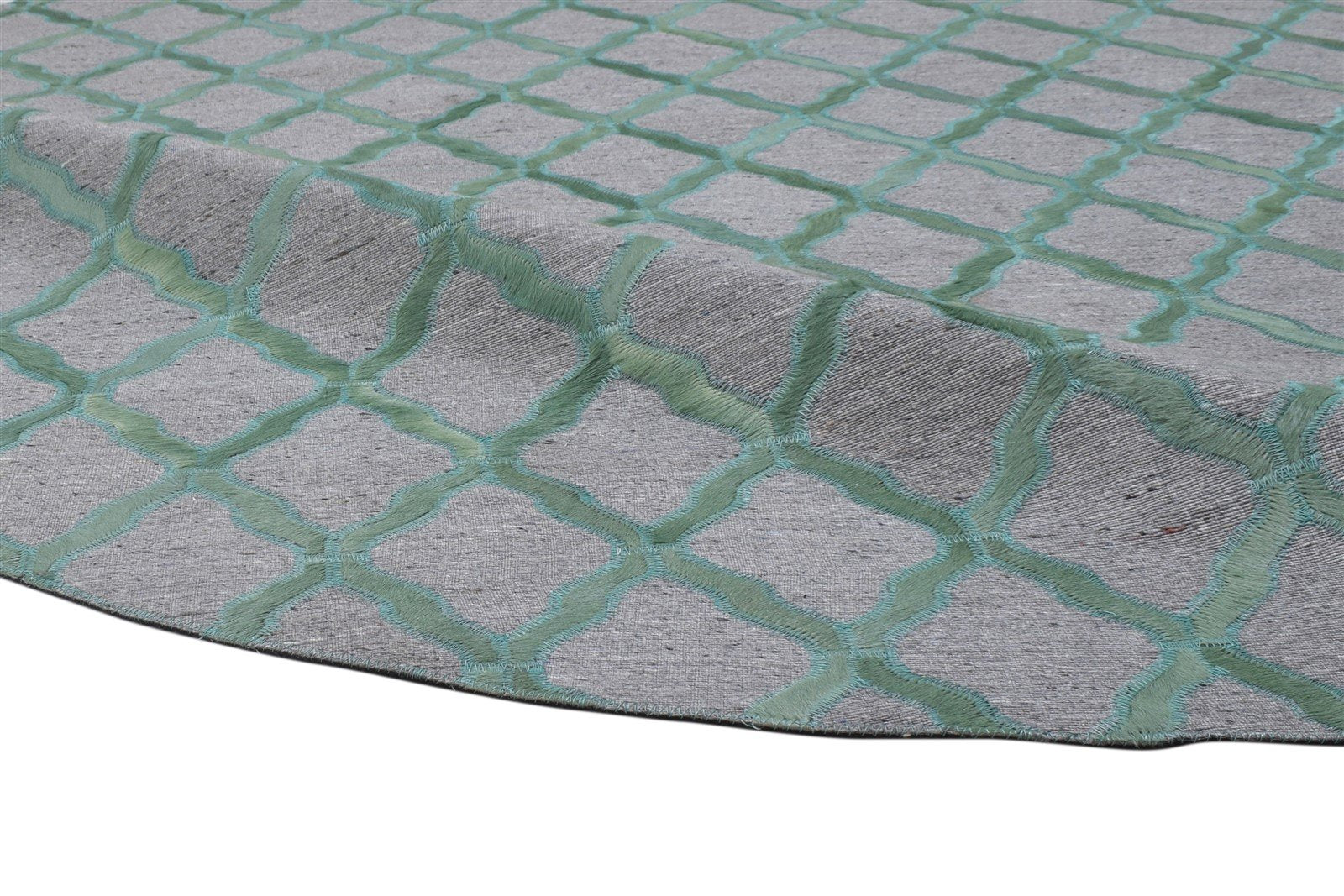 Hand Woven Green Leather / Cotton Rug 6X6 Modern Moroccan Trellis Room Size 