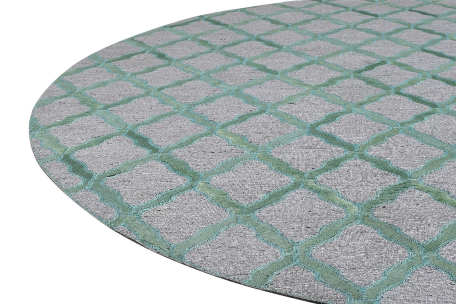 Hand Woven Green Leather / Cotton Rug 6X6 Modern Moroccan Trellis Room Size 