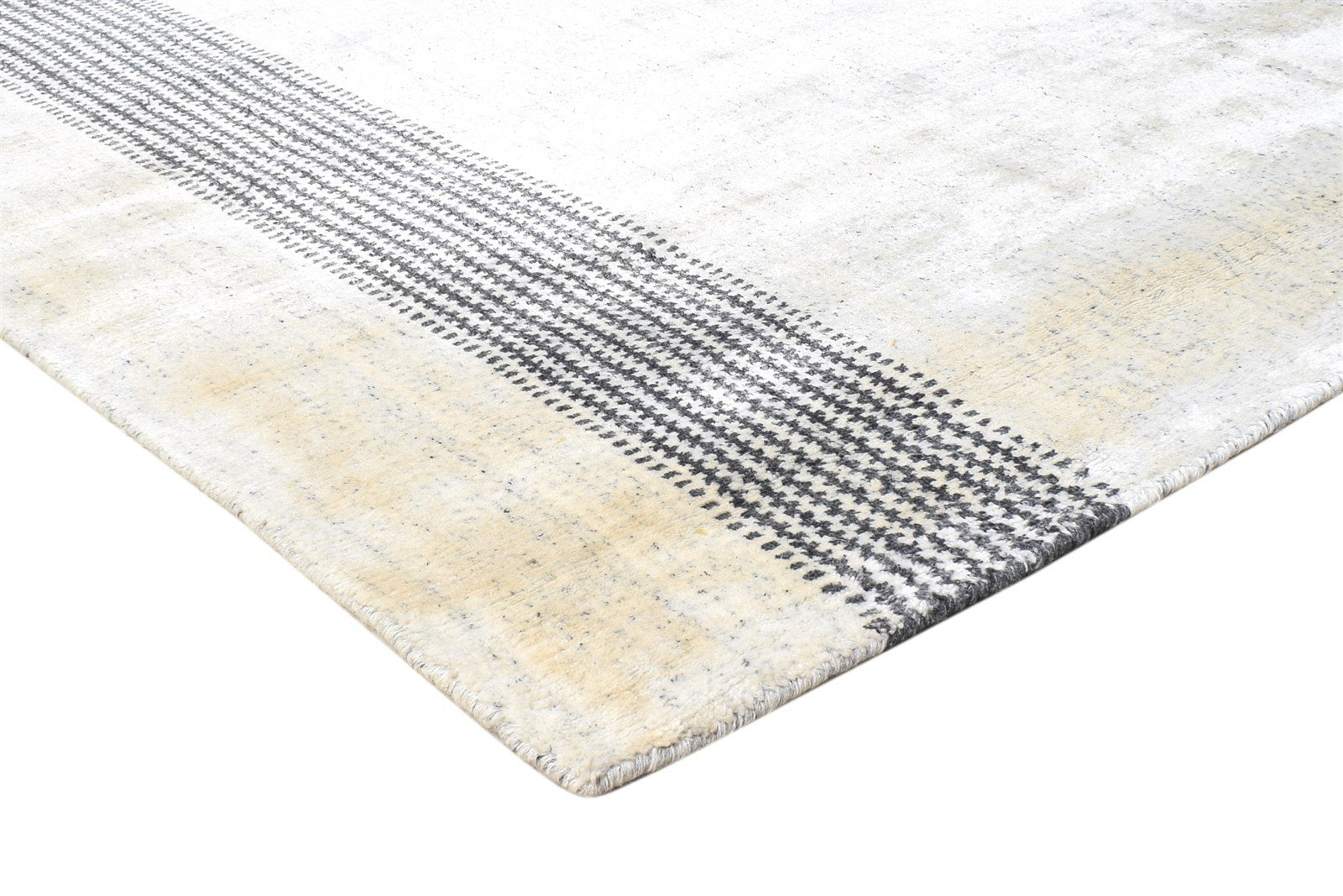 Cream Silk Rug 6' X 6' Modern Handloom Scandinavian Bordered Room Size Carpet 