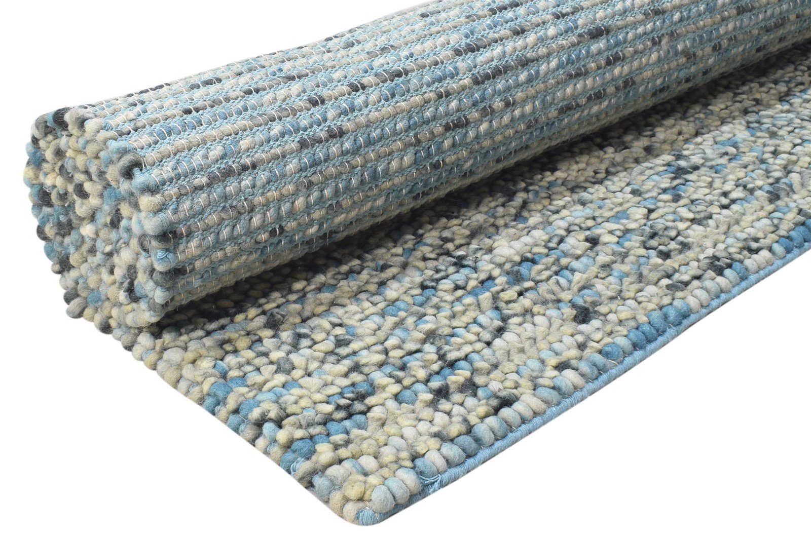 Wool Blue Rug 7' X 7' Modern Hand Woven Scandinavian Solid Large Carpet 