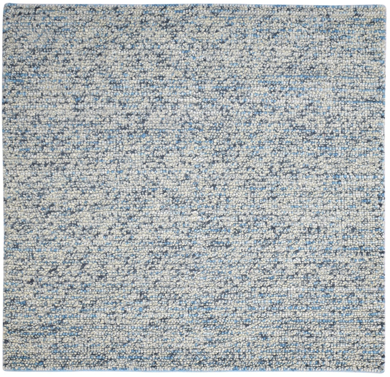 Wool Blue Rug 7' X 7' Modern Hand Woven Scandinavian Solid Large Carpet 