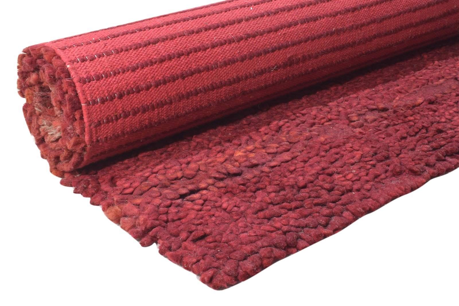 Hand Woven Red Wool Rug 7' X 9' Modern Bohemian Solid Large Carpet  Area Rug 