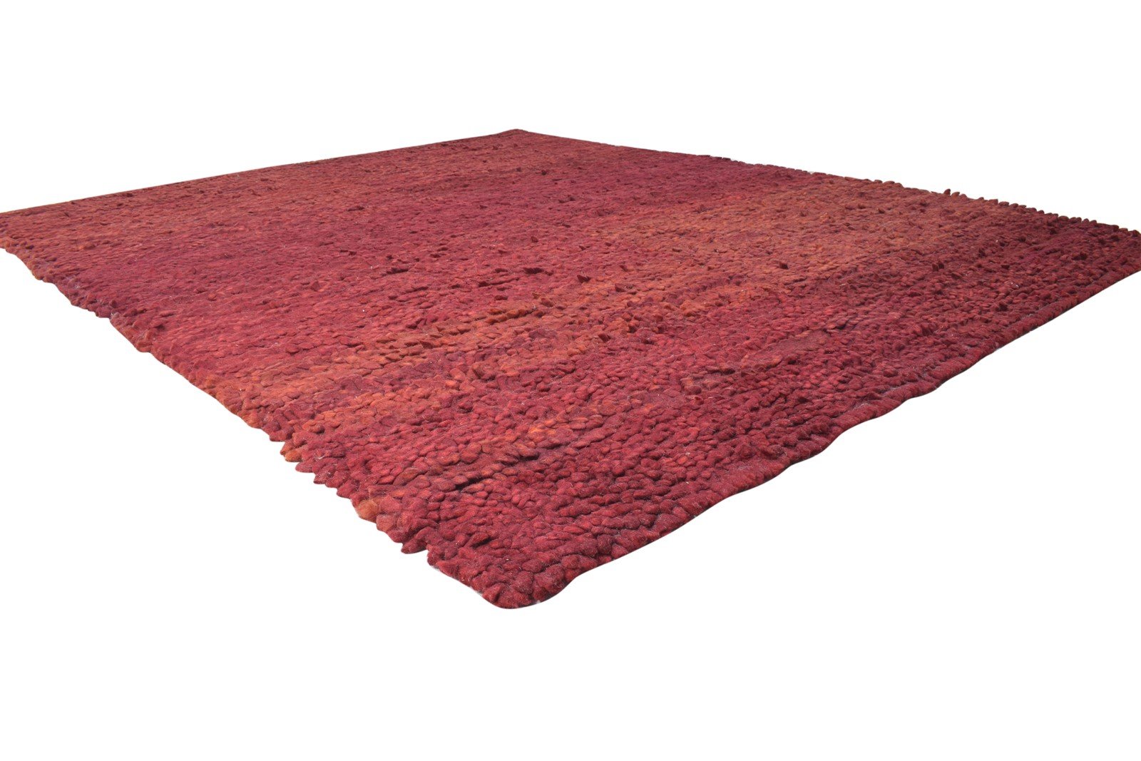 Hand Woven Red Wool Rug 7' X 9' Modern Bohemian Solid Large Carpet 