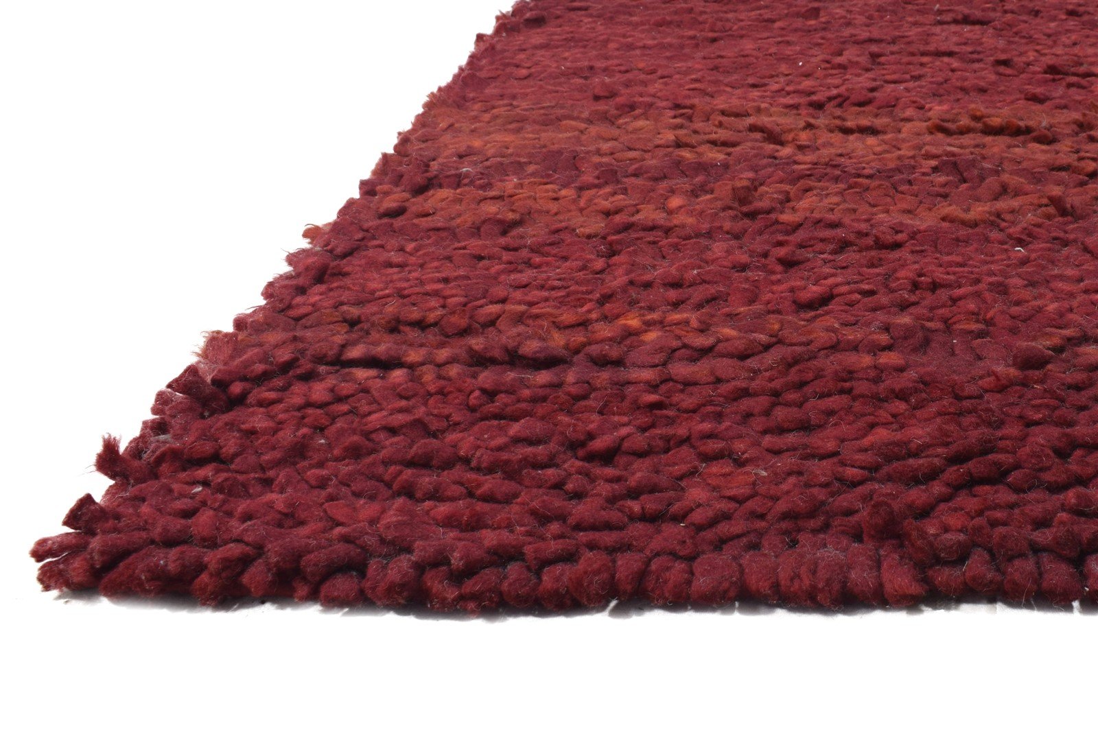 Hand Woven Red Wool Rug 7' X 9' Modern Bohemian Solid Large Carpet 