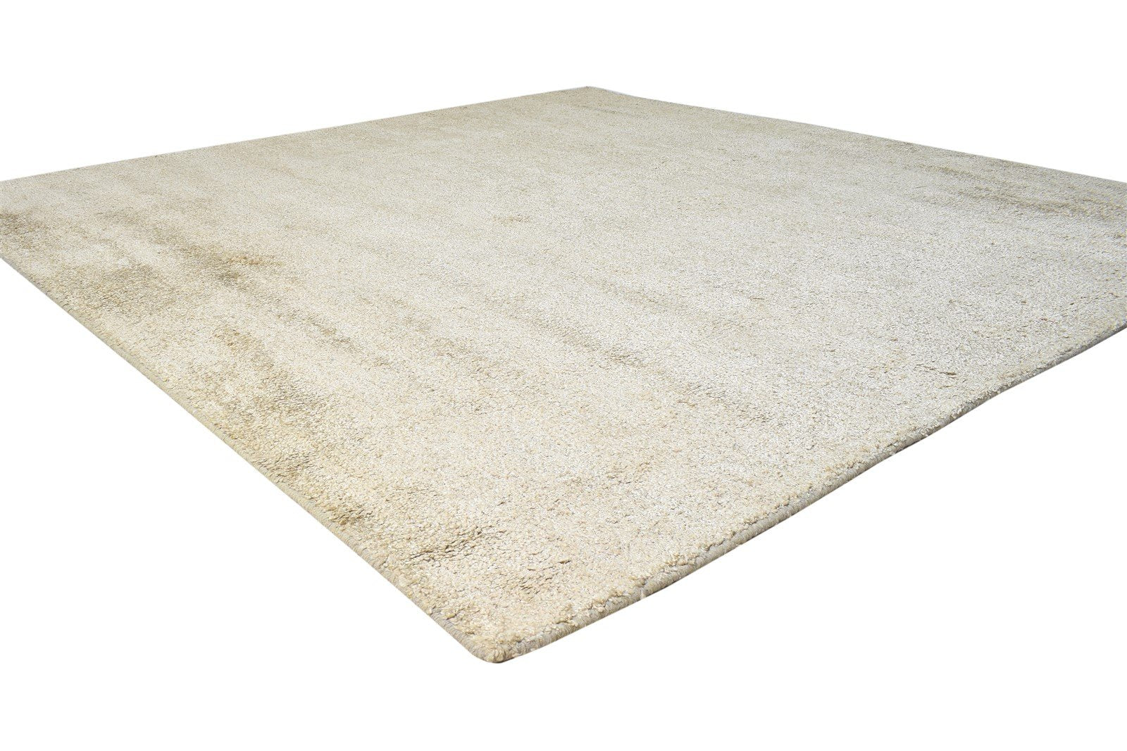 Beige Silk Rug 8' X 8' Modern Hand Woven Scandinavian Solid Large Carpet 