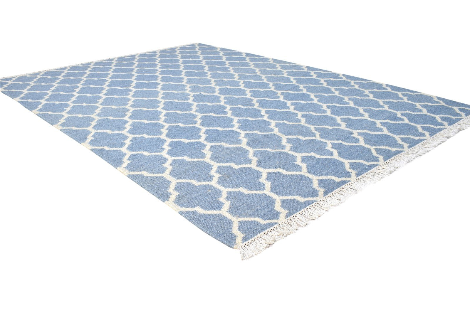 5' X 7' Rug Wool Blue Modern Dhurrie Moroccan Trellis Room Size Carpet 