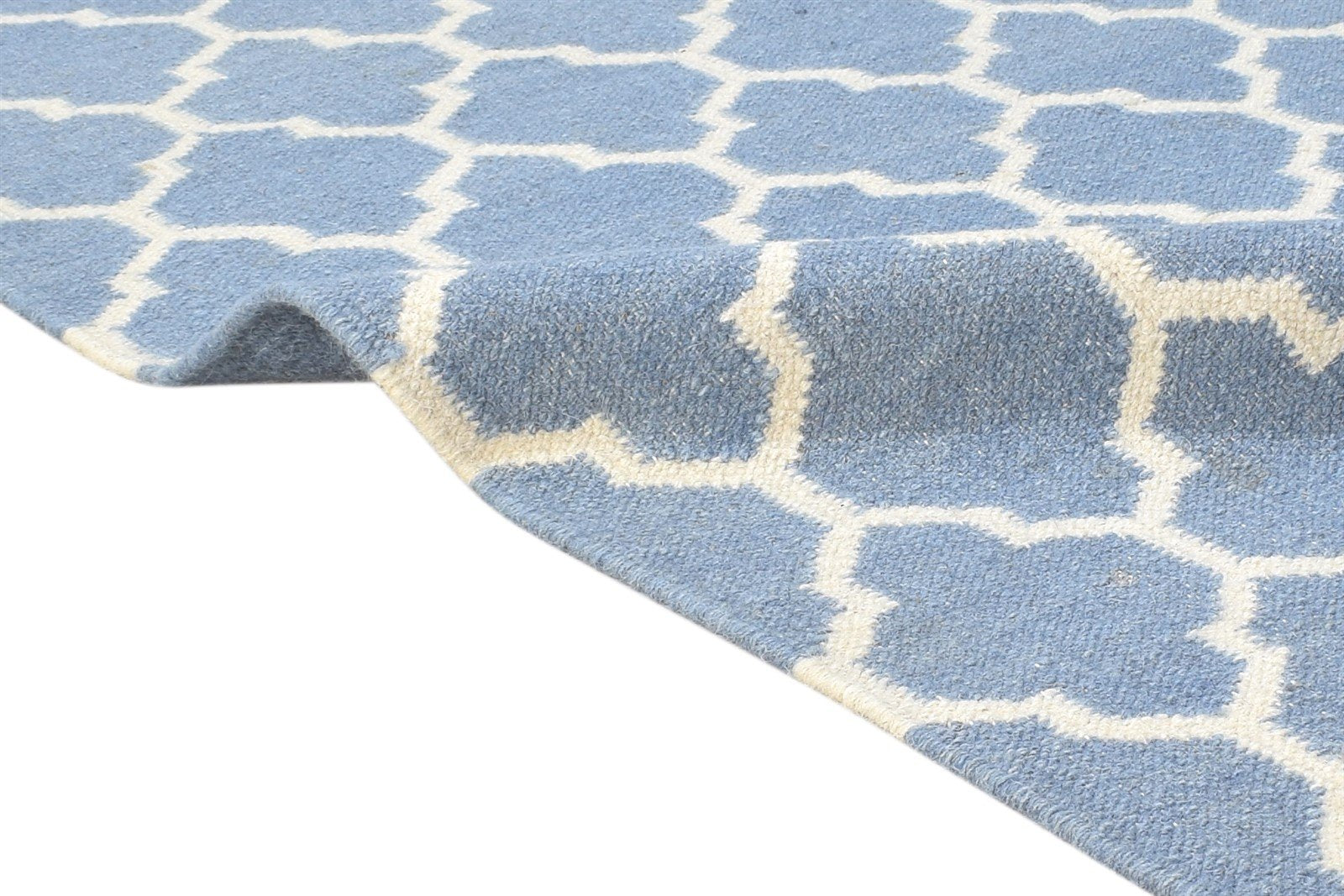 5' X 7' Rug Wool Blue Modern Dhurrie Moroccan Trellis Room Size Carpet 