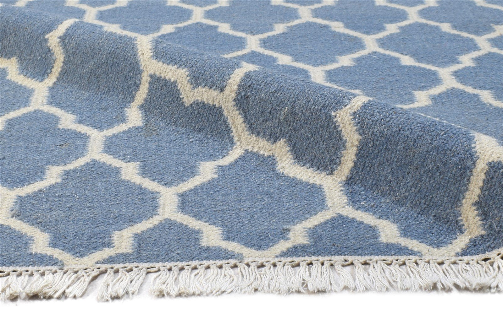 5' X 7' Rug Wool Blue Modern Dhurrie Moroccan Trellis Room Size Carpet 