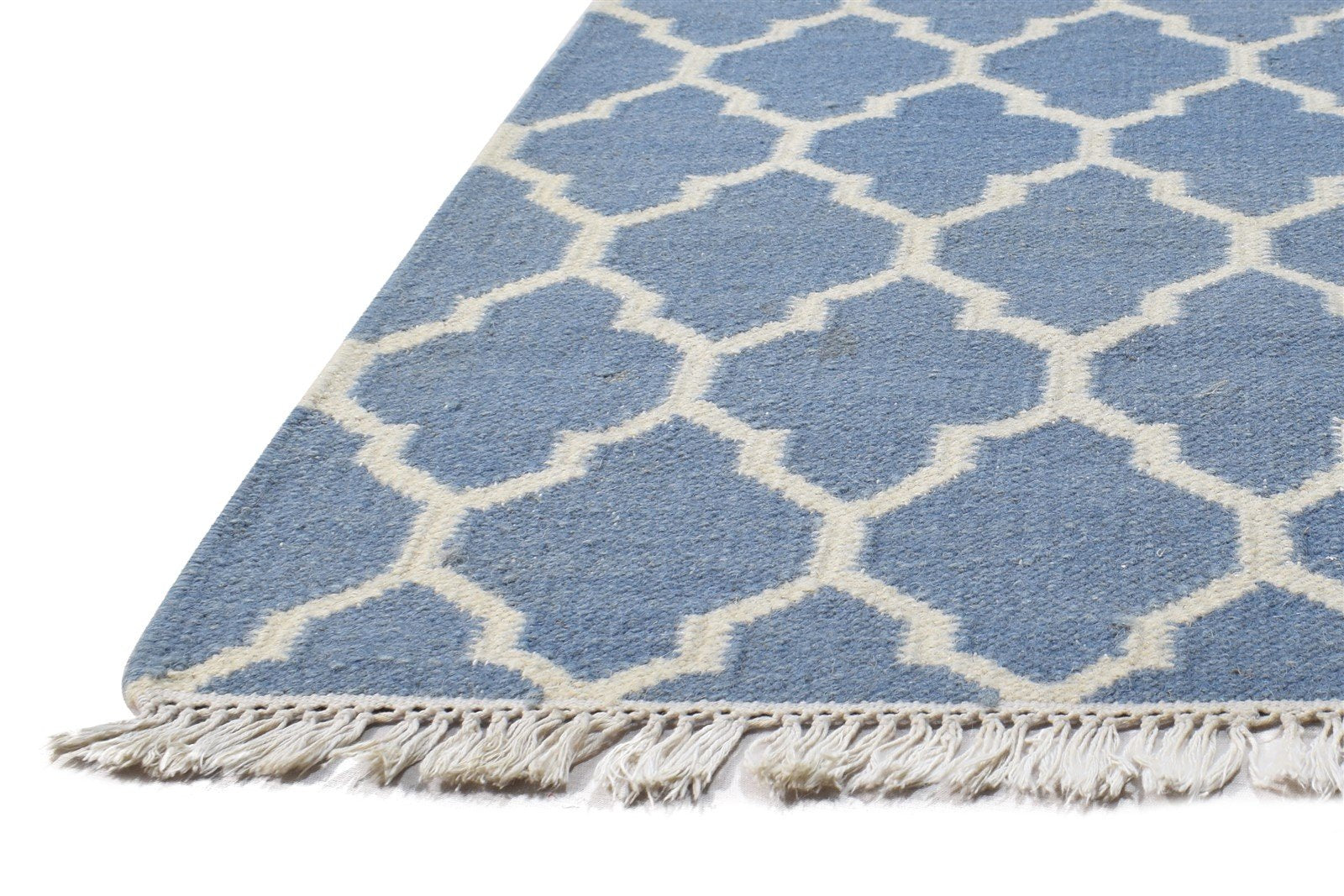 5' X 7' Rug Wool Blue Modern Dhurrie Moroccan Trellis Room Size Carpet 