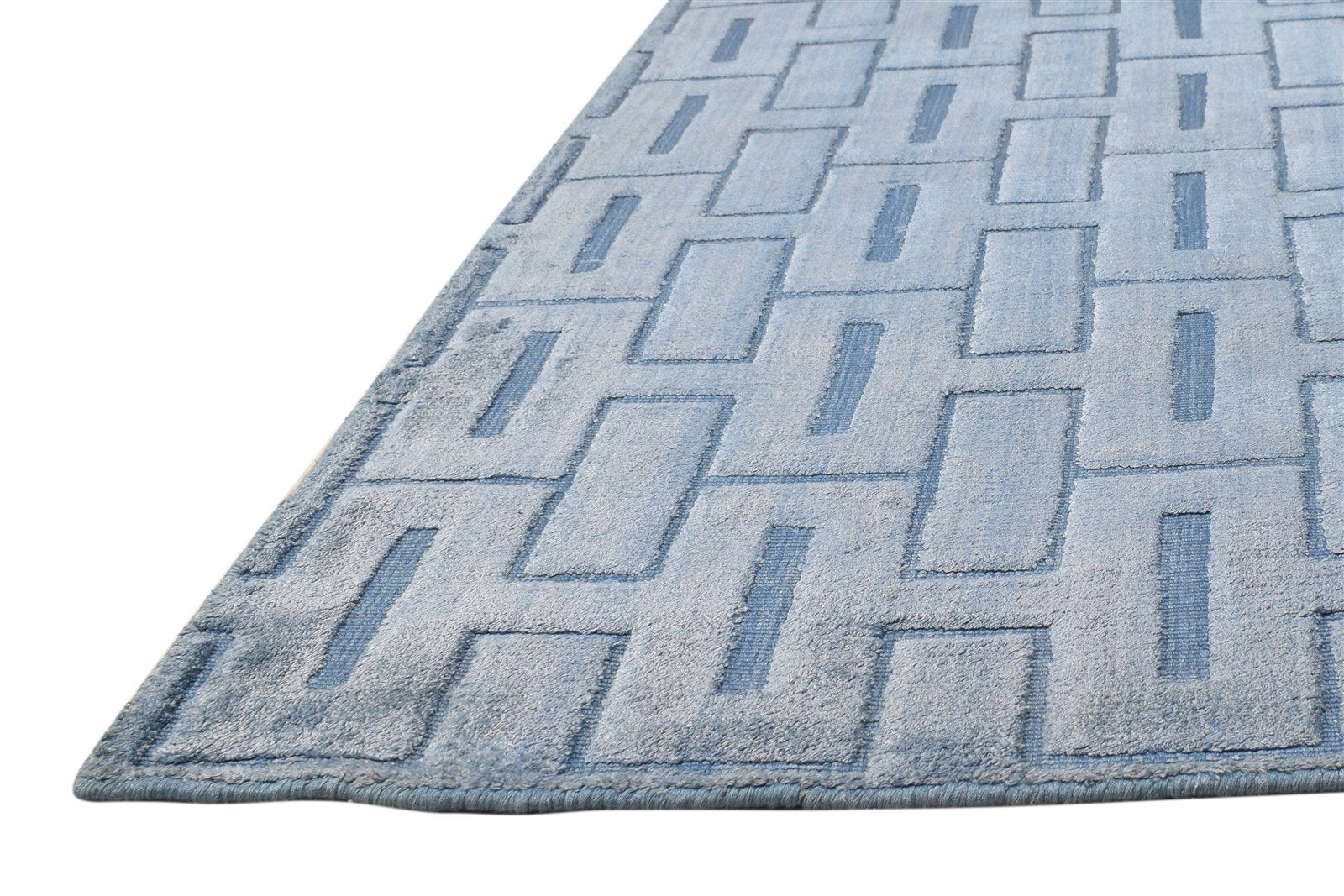 Silk Blue Rug 5' X 8' Modern Hand Woven Scandinavian Geometric Room Size Carpet 